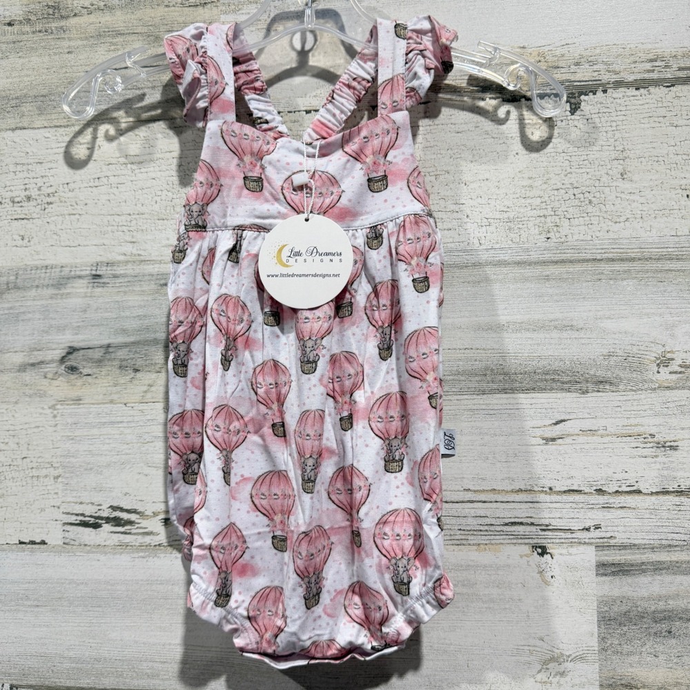 Little Dreamers Designs Bubble Romper Girls 12-18M Pink Hot Air Balloon NWT